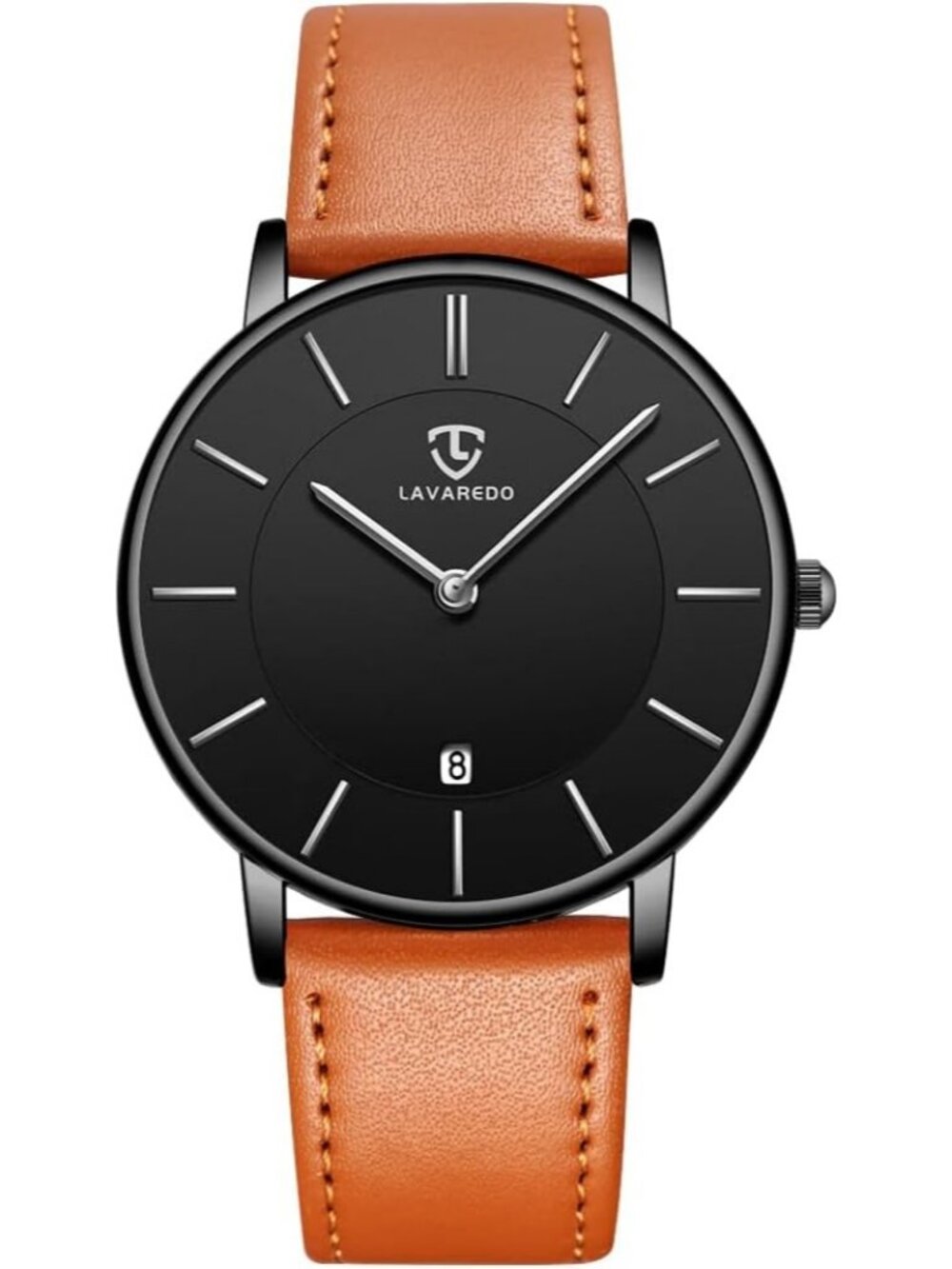 Men Orange Black Dial Leather Strap Analog Minimalist Fashion Simple Wrist Watch
